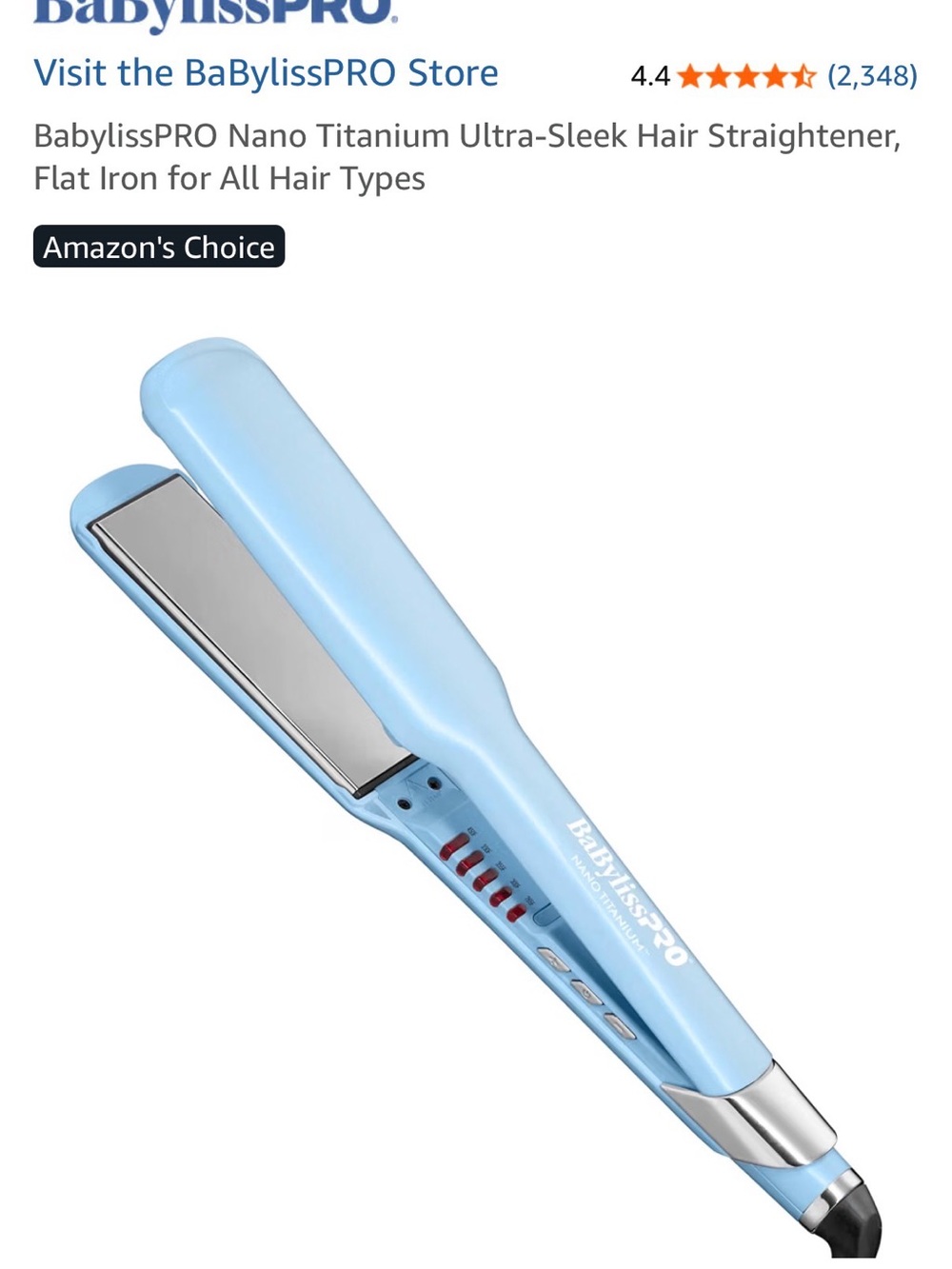 BaByliss Light Blue Nano Titanium Hair Straightener